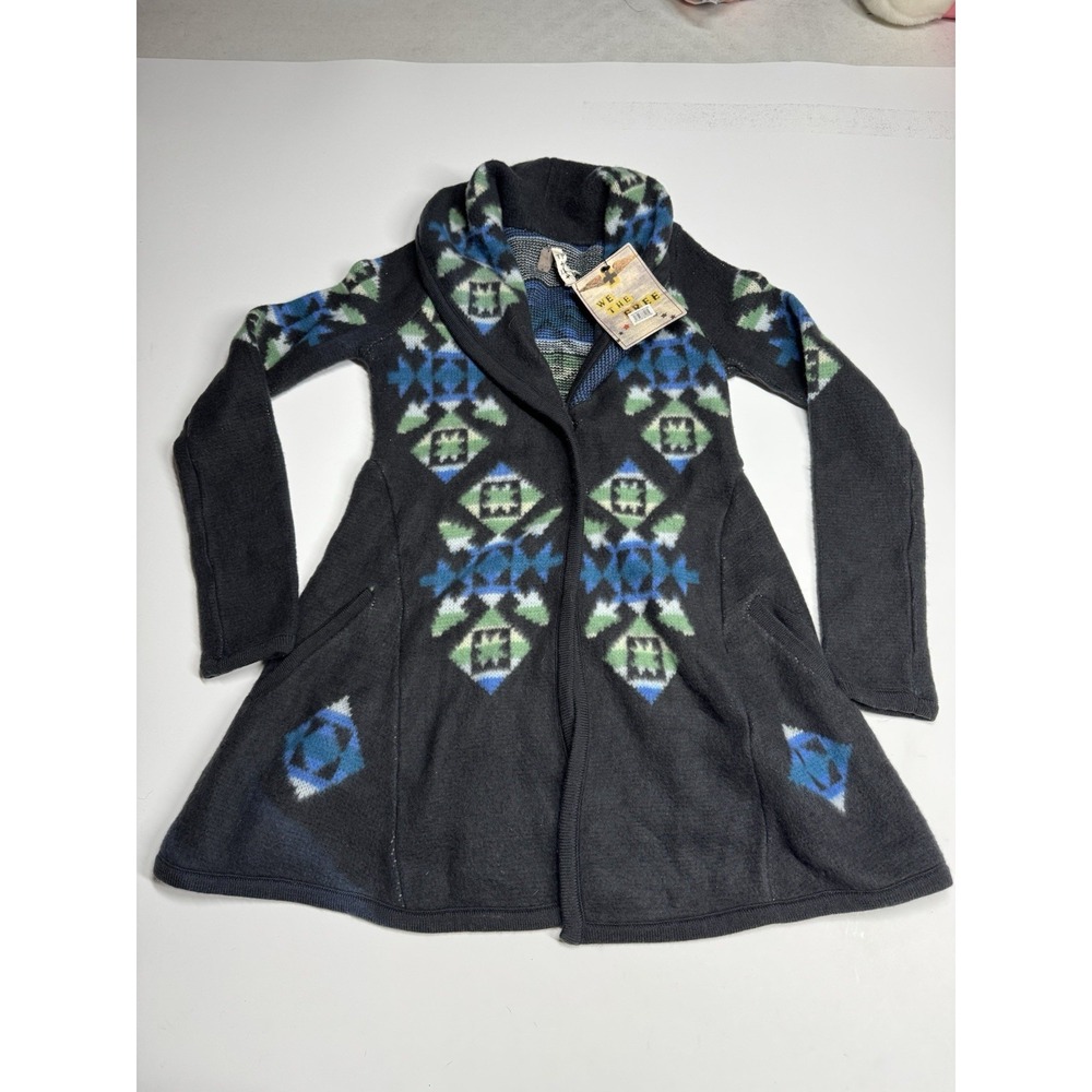 Free People Women Designer Knit Aztec Print Wool Acrylic Sweater Jacket Size XS